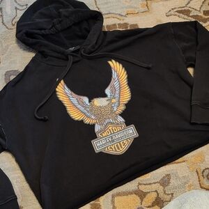 Harley-Davidson Black Crewneck Sweatshirt with Gold & Gray Eagle Graphic